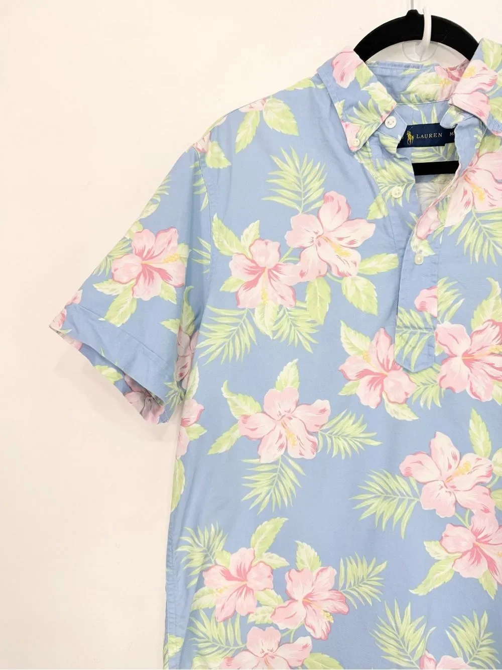 Ralph Lauren Light Blue Tropical Print 100% Cotton Short Sleeve Pullover Shirt